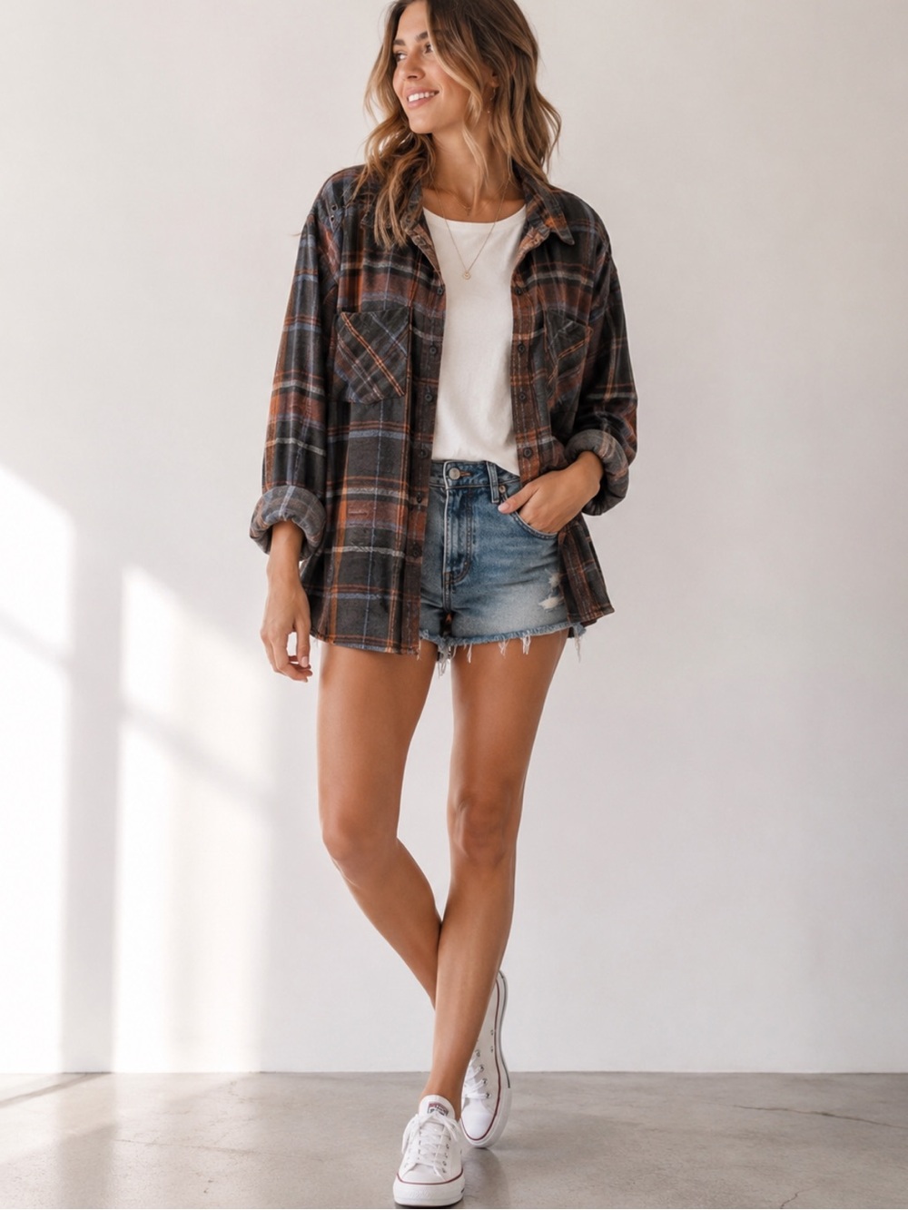 Free People Plaid Button Down Shirt S